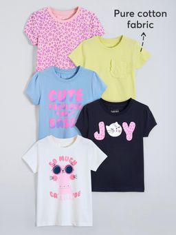 Hopscotch - Text Cotton T-Shirts - Multi-Color