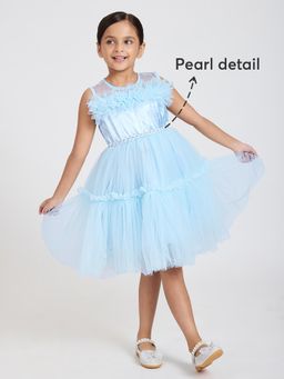 Hopscotch - Pearl Embellished Party Knee Dress - Blue