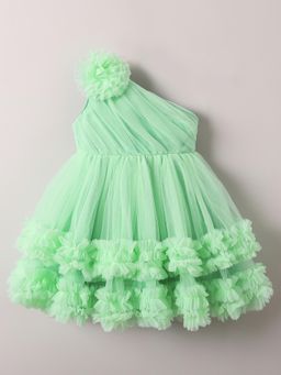 Hopscotch - Ruffle Embellished Knee Dress - Green