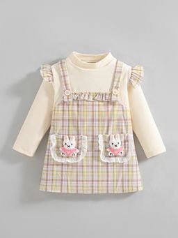 Hopscotch - 3D Bunny Applique Casual Knee Dress - Cream