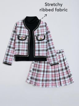 Hopscotch - Textured Ribbed Skirt with T-Shirt and Jacket - Black