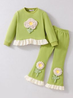 Hopscotch - 3D Floral Applique Top and Pants - Green