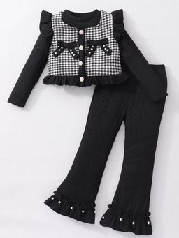 Hopscotch - Bow Applique Ruffled Pant with Top - Black