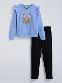 Hopscotch - Pineapple Embellished Sweatshirt and Trackpant - Blue
