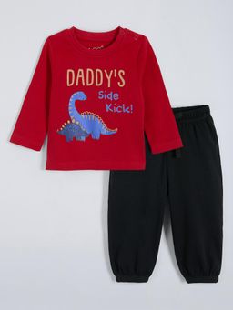 Hopscotch - Dino Cotton T-Shirt and Joggers - Red