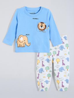 Hopscotch - Cotton Animal Applique T-Shirt and Joggers - Blue