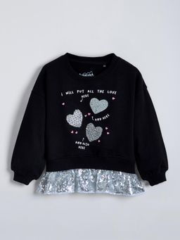 Hopscotch - Sequin Embellished Cotton Top - Black