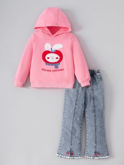 Hopscotch - Apple Applique Jeans with Sweatshirt - Pink