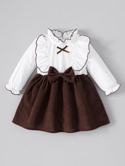 Hopscotch - Colourblock Bow Applique Knee Dress - White