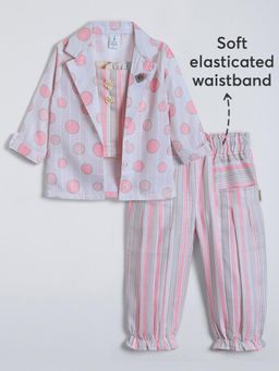 Hopscotch - Polka Dot Cotton Pants with Inner and Jacket - Pink