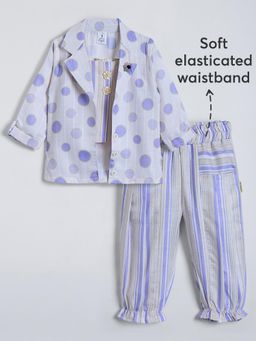 Hopscotch - Polka Dot Cotton Pants with Inner and Jacket - Blue