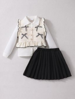 Hopscotch - Bow Applique Skirt with Shirt and Jacket - Multi-Color