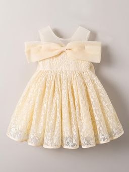 Hopscotch - Floral Lace Embellished Knee Dress - Beige