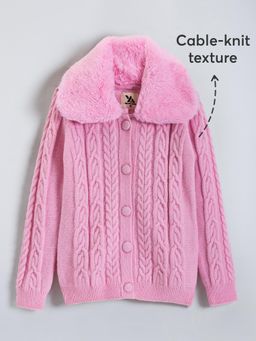 Hopscotch - Cable Knit Cardigan Sweater - Pink