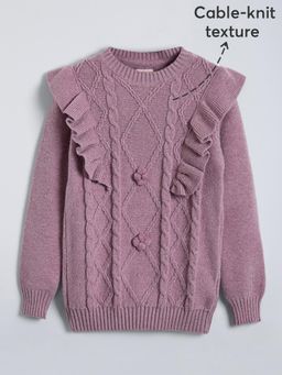 Hopscotch - Cable Knit Pullover Sweater - Purple