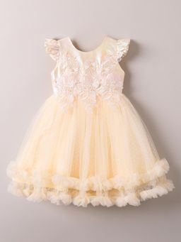 Hopscotch - Floral Embroidered Knee Dress - Beige