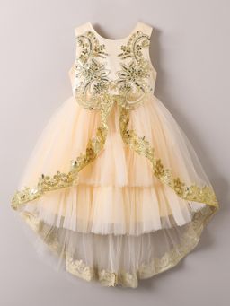 Hopscotch - Floral Embroidered Knee Dress - Beige