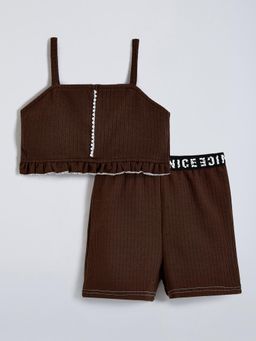 Hopscotch - Beads Embellished Shorts with Top - Brown