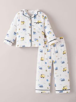 Hopscotch - Vehicle Pajama and Shirt - White