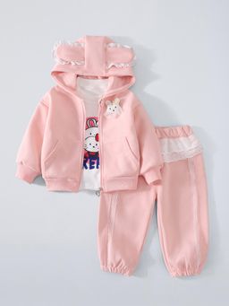Hopscotch - Bunny Hooded Jogger with T-Shirt and Jacket - Pink