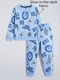 Hopscotch - Pure Cotton Typographic Jogger with Sweatshirt - Blue