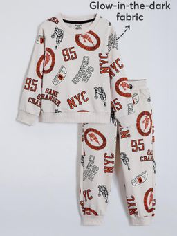 Hopscotch - Pure Cotton Typographic Jogger with Sweatshirt - Grey