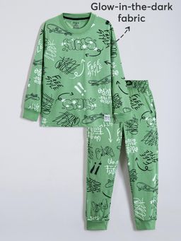 Hopscotch - Cotton Doodle Glow Jogger with Sweatshirt - Green
