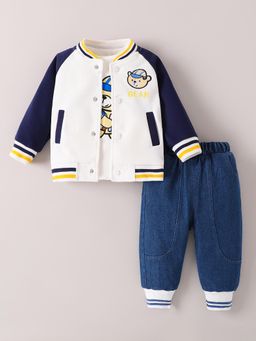 Hopscotch - Teddy Embroidered Jeans with T-Shirt and Jacket - White