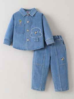 Hopscotch - Teddy Embroidered Denim Shirt and Jeans - Blue
