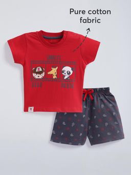 Hopscotch - Animal Cotton T-Shirt and Shorts - Red