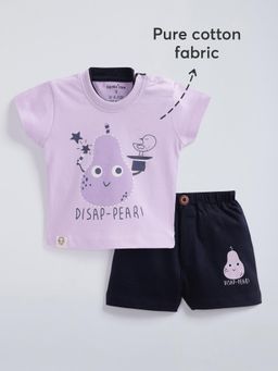 Hopscotch - Typography Cotton T-Shirt and Shorts - Purple