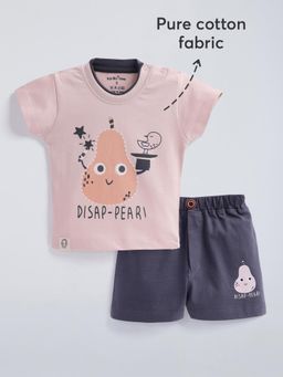 Hopscotch - Typographic Cotton T-Shirt and Shorts - Pink