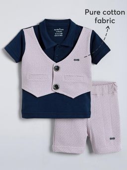 Hopscotch - Textured Cotton Shorts Set - Blue