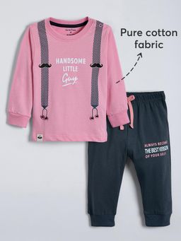 Hopscotch - Text Cotton Jogger with T-Shirt - Pink