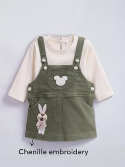 Hopscotch - Bunny Applique Cotton Dungaree with T-Shirt - Beige