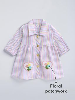 Hopscotch - Striped Cotton Knee Dress - Lavender