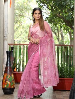 Odette - Pink Organza Embroidered Saree with Unstitched Blouse