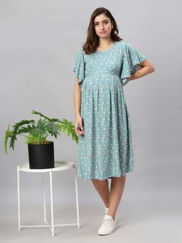 Mamma's Maternity - Arctic Blue Floral Rayon Feeding Dress