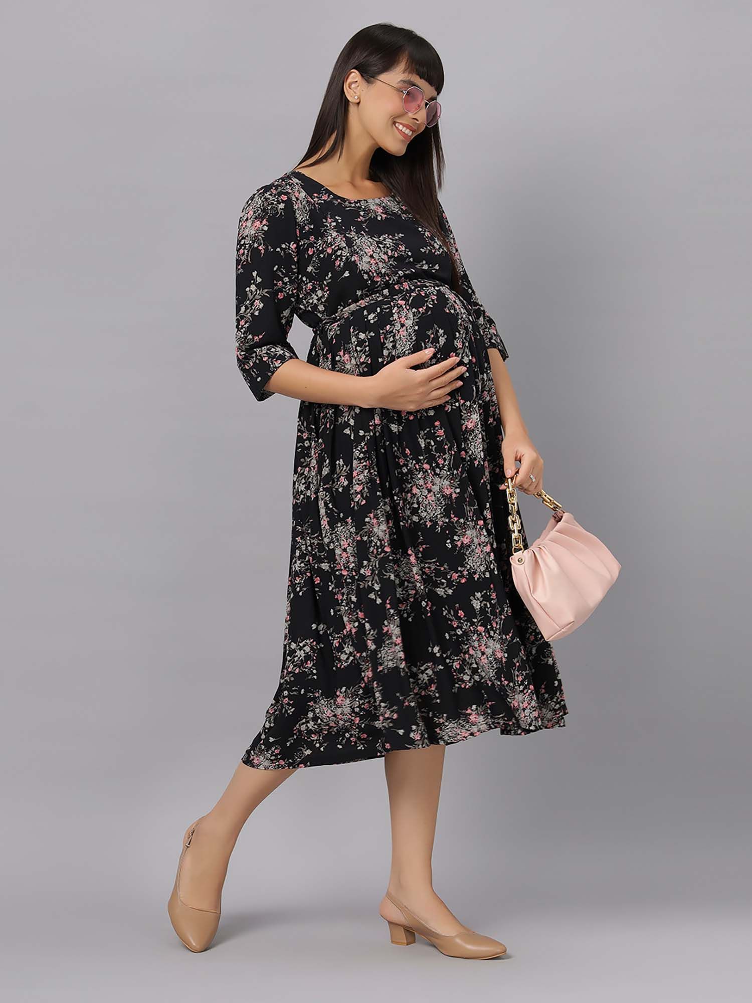 mamma's maternity Black Chiffon Feeding Dress-picture-31