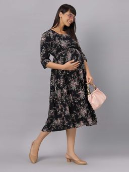 Mamma's Maternity - Black Chiffon Feeding Dress