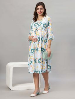 Mamma's Maternity - Blue Floral Rayon Feeding Dress