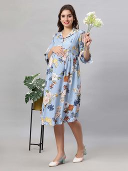 Mamma's Maternity - Blue Floral Rayon Feeding Dress