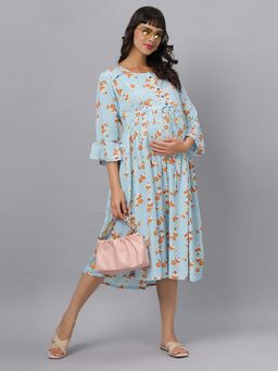 Mamma's Maternity - Blue Floral Rayon Feeding Dress