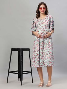 Mamma's Maternity - Blue Floral Rayon Feeding Dress