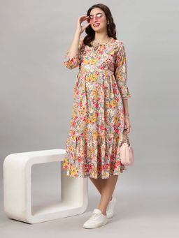 Mamma's Maternity - Pink Floral Rayon Feeding Dress
