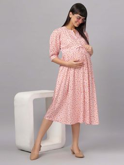 Mamma's Maternity - Pink Floral Rayon Feeding Dress