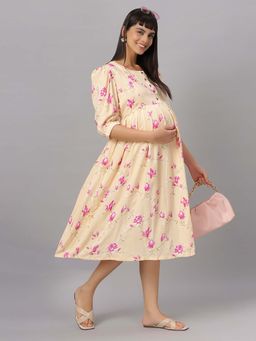 Mamma's Maternity - Cream Floral Rayon Feeding Dress
