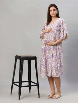 Mamma's Maternity - Purple Floral Rayon Feeding Dress