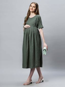 Mamma's Maternity - Green Stripes Printed Cotton Feeding Dress