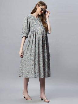 Mamma's Maternity - Grey Floral Rayon Feeding Dress